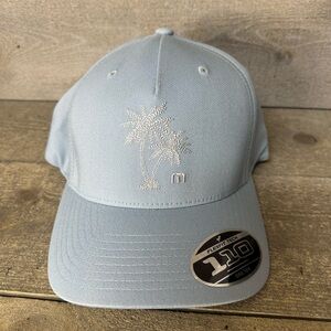 Travis Mathew Golf Hat Snapback Baseball Cap Blue Coconut Palm Tree Logo Flextec